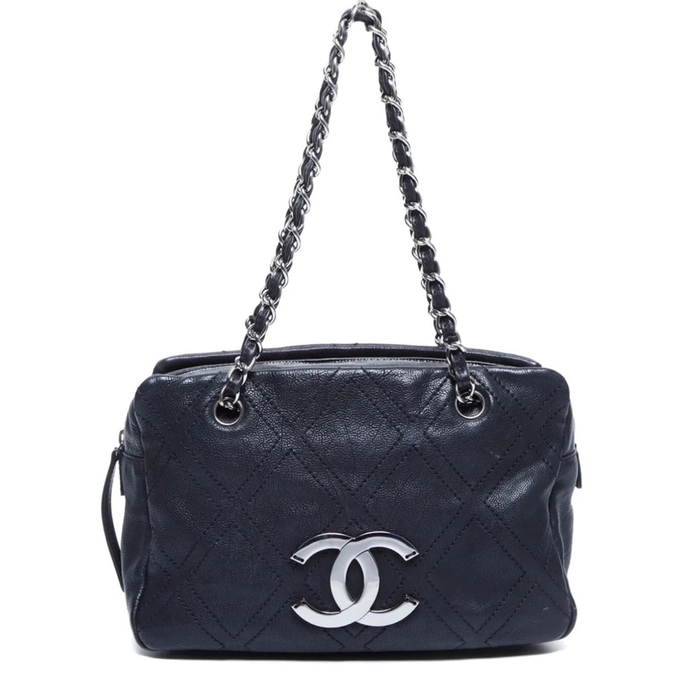 Chanel Quilted Black Shoulder Bag with Silver Chain